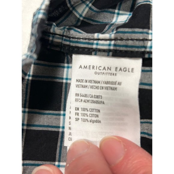 American Eagle Mens Button Down Long Sleeve Plaid Black White Size XSmall - Picture 5 of 7